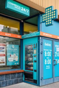 Całodobowy automat oferujący produkty pierwszej potrzeby Całodobowy automat oferujący produkty pierwszej potrzeby